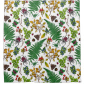 Waldbeeren, Blätter und Waldkäfer auf Weiß Duschvorhang (Vorderseite)