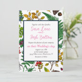 Waldbeeren, Blätter und Waldkäfer auf Weiß Einladung (Stehend Vorderseite)