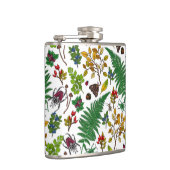 Waldbeeren, Blätter und Waldkäfer auf Weiß Flachmann (Rechts)