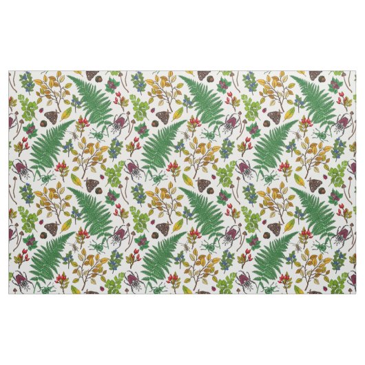 Waldbeeren, Blätter und Waldkäfer auf Weiß Stoff (Fat Quarter (45,7 x 55,9 cm))