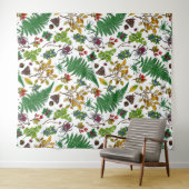 Waldbeeren, Blätter und Waldkäfer auf Weiß Wandteppich (Beispiel (Horizontal))