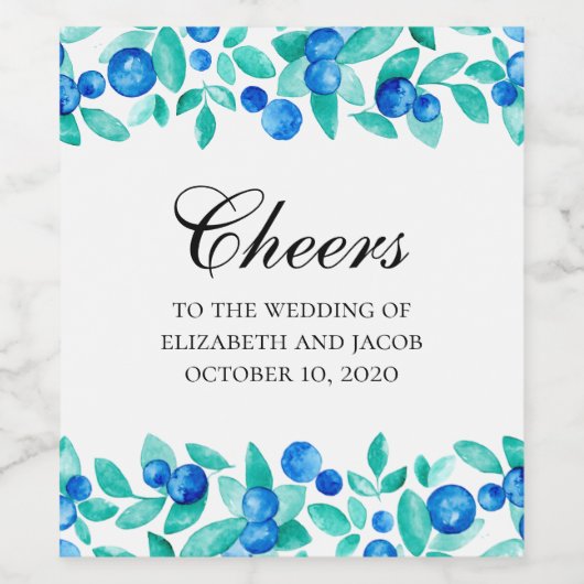 Waldbeeren. Hochzeit in Blauer und Minzgarten Weinetikett (Einzelnes Label)