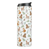 Waldbewaldung Tiere Grünmuster Thermosbecher (Nach links gedreht)