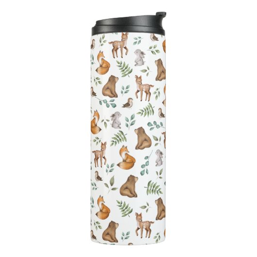 Waldbewaldung Tiere Grünmuster Thermosbecher (Nach links gedreht)