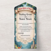 Waldbezauberndes Schloss auf der Messe Hochzeit All In One Einladung (Innen)