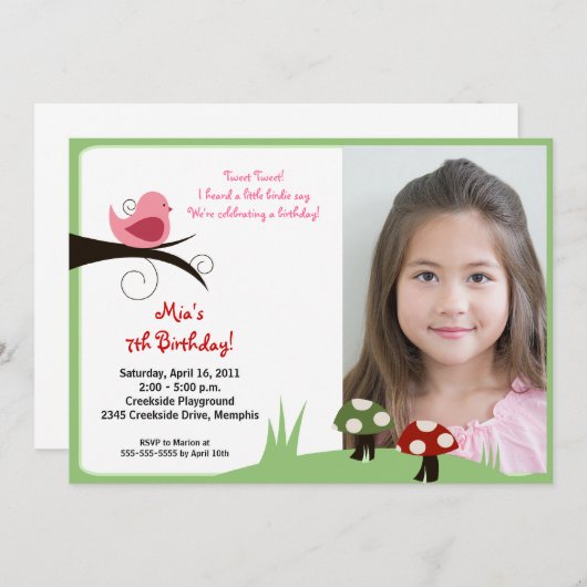 Waldbird Forest Foto Geburtstagsaufenthalt Einladung (Vorne/Hinten)