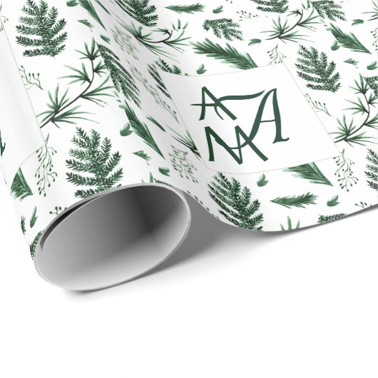 Waldblätter Grüne Monogramm 3 Anfangsbuchstaben Fr Geschenkpapier (Rolleneckpunkt)