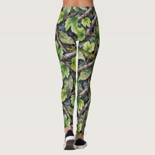 Waldboden Nahtloses Muster Camouflage Style Leggings (Rückseite)