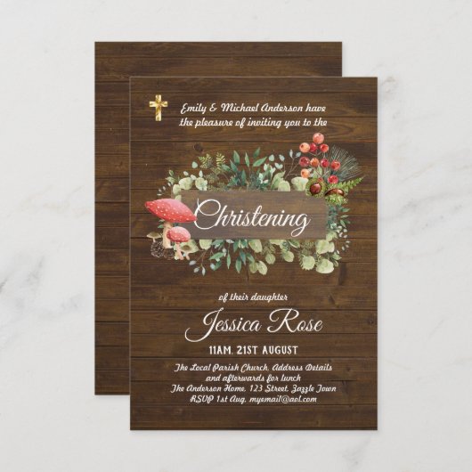 Waldboden Rustikales Christening lädt zur Taufe ei (Vorne/Hinten)