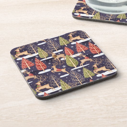 Waldbrandrentiere Winter Getränkeuntersetzer (Linke Seite)