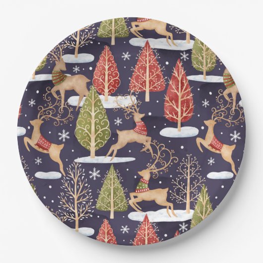 Waldbrandrentiere Winter Pappteller (Vorderseite)