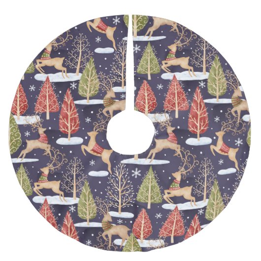 Waldbrandrentiere Winter Polyester Weihnachtsbaumdecke (Vorderseite)