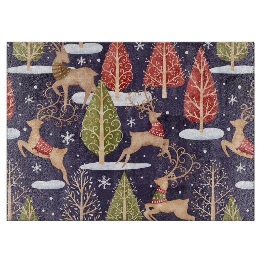 Waldbrandrentiere Winter Schneidebrett (Vorderseite)
