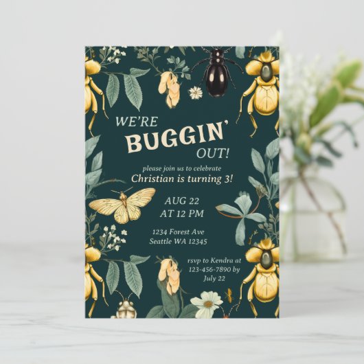 Waldbug Birthday Einladung (Stehend Vorderseite)