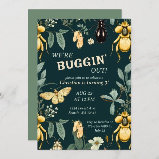 Waldbug Birthday Einladung (Vorne/Hinten)