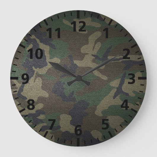 WaldCamouflage-Gewebe Große Wanduhr (Vorderseite)