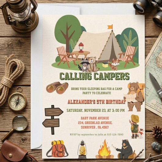 Waldcamping-Geburtstagsfeier Einladung