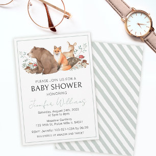 Waldeinladung für Babyparty mit Waldtieren Einladung