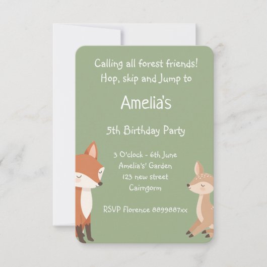 Waldeinladung zum Geburtstag Ankündigung (Vorderseite)