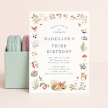 Waldeinladung zum Geburtstag mit Waldtieren