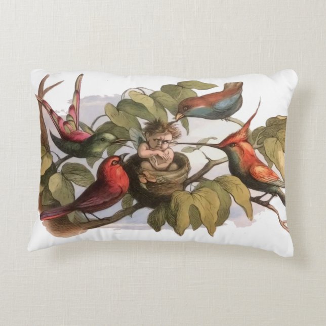 Waldelf im Nest: Antique Bird Sprite Fairy Dekokissen (Rückseite)