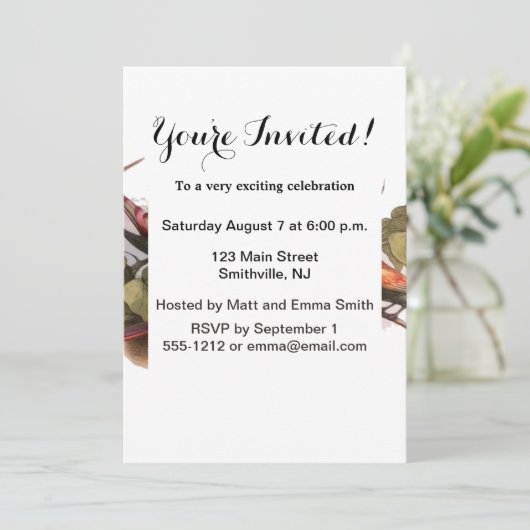 Waldelf im Nest: Antique Bird Sprite Fairy Einladung (Stehend Vorderseite)