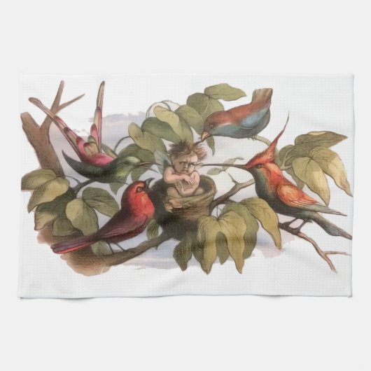 Waldelf im Nest: Antique Bird Sprite Fairy Geschirrtuch (Horizontal)