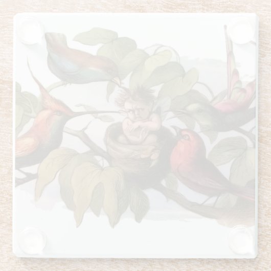 Waldelf im Nest: Antique Bird Sprite Fairy Glasuntersetzer (Rückseite)