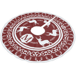 Wälder Berry und Weiße Hirsche und Hirsche Polyester Weihnachtsbaumdecke