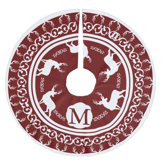 Wälder Berry und Weiße Hirsche und Hirsche Polyester Weihnachtsbaumdecke (Vorderseite)