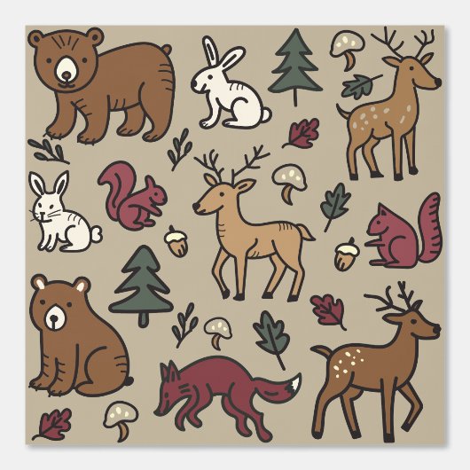 Wälder Doodle Tiere tan Tapete (Vorderseite)