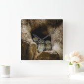 Wälder | Drei Eulen suchen Quadratische Wanduhr (Zuhause)