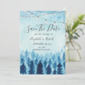 Wälder, Kiefern Save the Date blau (Stehend Vorderseite)