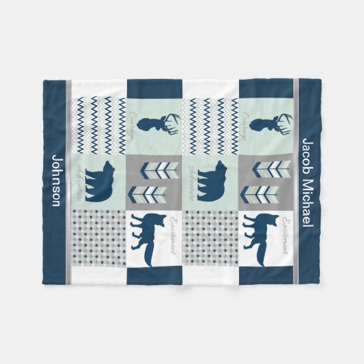 Wälder - Navy Blue, Grau, Minze Green Fleecedecke (Vorderseite (Horizontal))