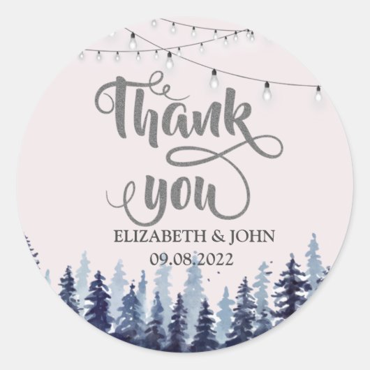 Wälder, Pinienbäume - Danke für Ihre Hochzeit Runder Aufkleber (Vorderseite)