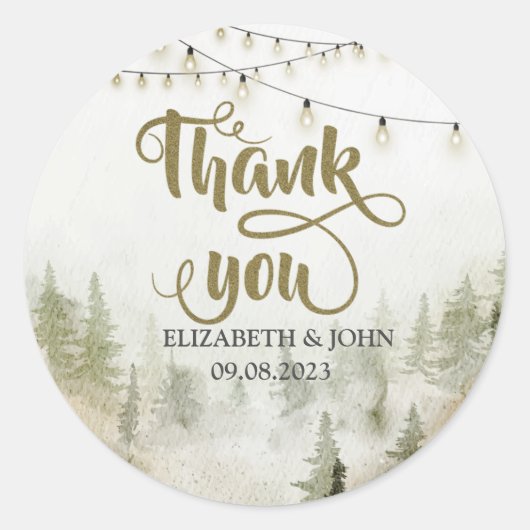 Wälder, Pinienbäume, String Lights Vielen Dank Runder Aufkleber (Vorderseite)