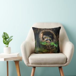 Wälder Raccoon Peeking Kissen