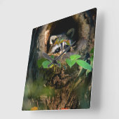 Wälder | Raccoon Peeking Quadratische Wanduhr (Winkel)