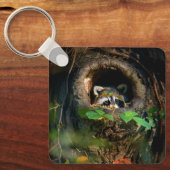 Wälder | Raccoon Peeking Schlüsselanhänger (Vorderseite)