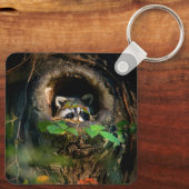 Wälder | Raccoon Peeking Schlüsselanhänger (Rückseite)