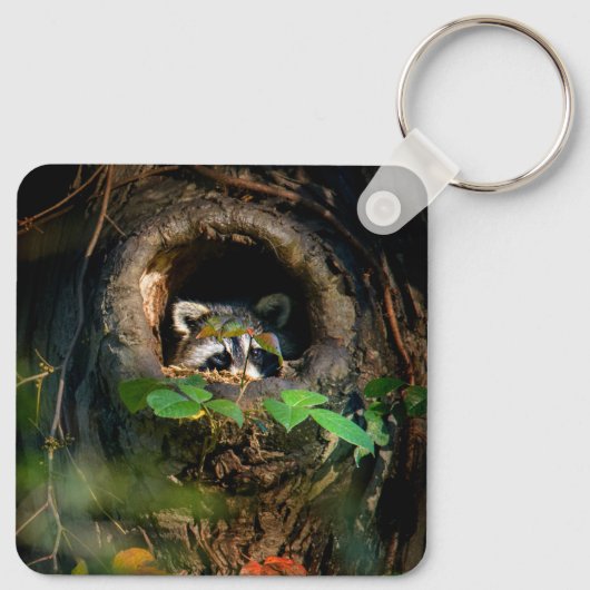 Wälder | Raccoon Peeking Schlüsselanhänger (Rückseite)