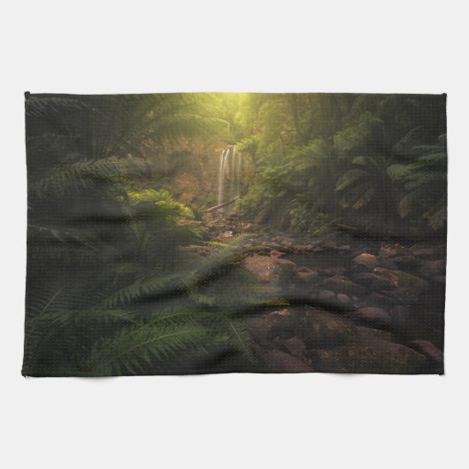 Wälder | Sonnenlicht Highlights Wasserfall Geschirrtuch (Horizontal)
