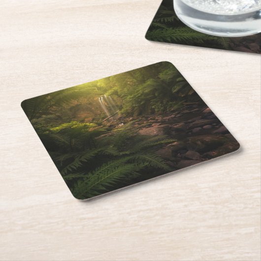 Wälder | Sonnenlicht Highlights Wasserfall Rechteckiger Pappuntersetzer (angewinkelt)