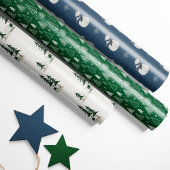 Wälder Winter - Bären, Kiefern und Schneeflocken Geschenkpapier Set