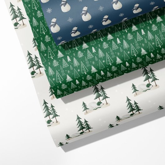 Wälder Winter - Bären, Kiefern und Schneeflocken Geschenkpapier Set