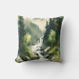 Walderberg Fluss Wasserfarbe Natur Kissen