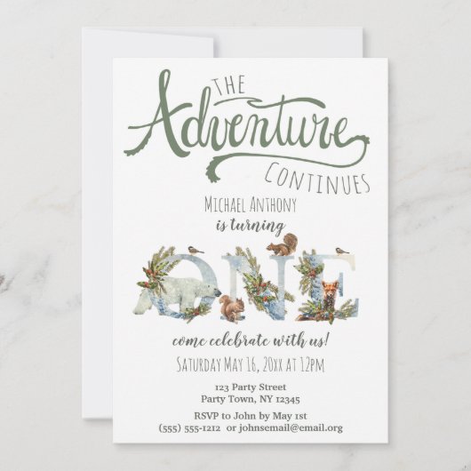 Walderlebnis Erster Geburtstag Einladung (Vorderseite)