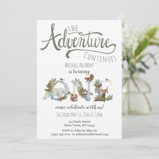 Walderlebnis Erster Geburtstag Einladung (Stehend Vorderseite)