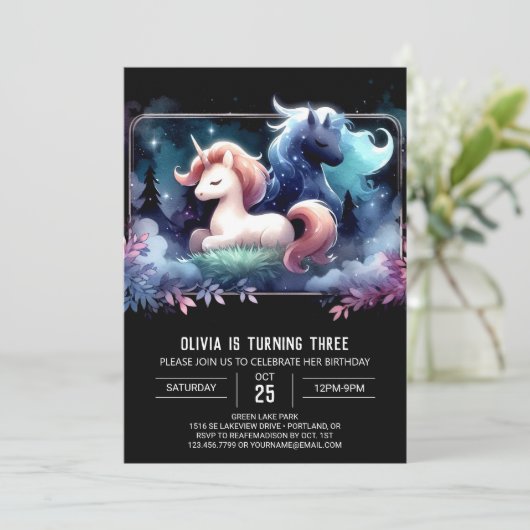 Waldfantasy Pferd Geburtstag Einladung (Stehend Vorderseite)