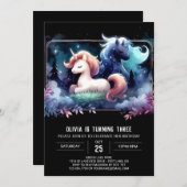 Waldfantasy Pferd Geburtstag Einladung (Vorne/Hinten)